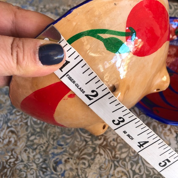 2 Mexican Glazed Pottery Hand Made Painted Salsa Footed Bowls Chili 🌶 Motif - Picture 6 of 7